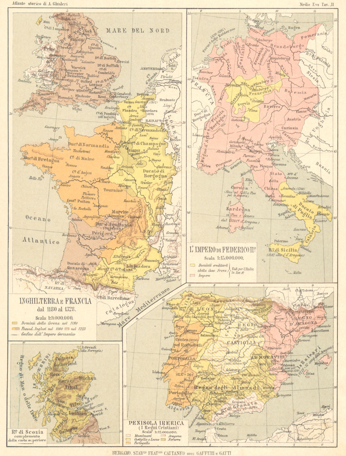 EUROPE. Inghilterra Francia 13C impero Federicoiio Ro Scozia Iberica 1889 map